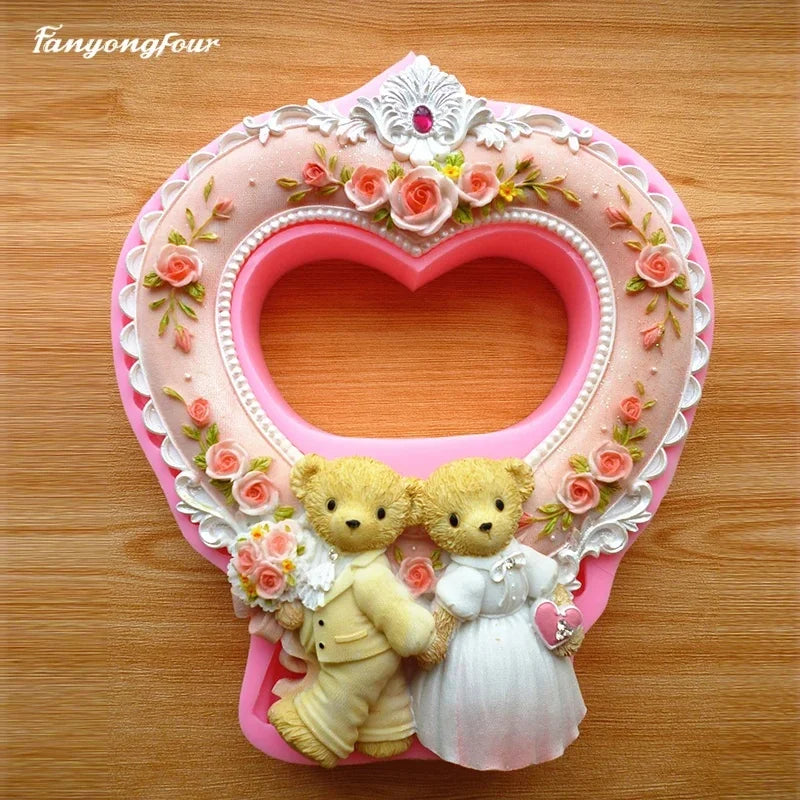 Bear Wedding Fashion Frame Cake Mold Chocolate Mold for the Kitchen Baking Cake Tool DIY Sugarcraft Decoration Tool