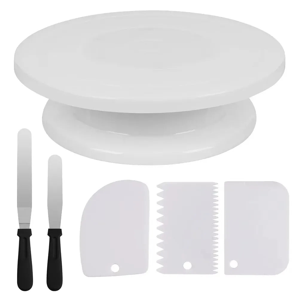 7Pcs Cake Making Tools Kit For Decorating Include Plastic Rotating Cake Turntable Icing Smoother/Spatula Cakes Leveler      0814
