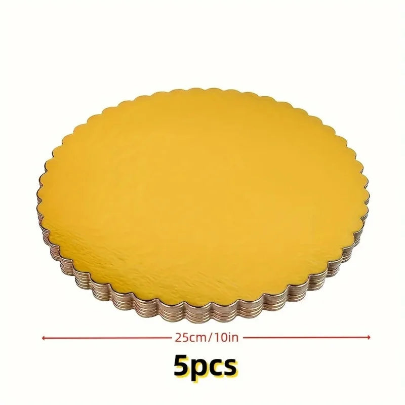 5 cake boards with golden cake rings, cardboard with 8/10 inch cake base, suitable for baking cakes, golden