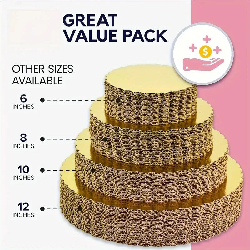 5 cake boards with golden cake rings, cardboard with 8/10 inch cake base, suitable for baking cakes, golden