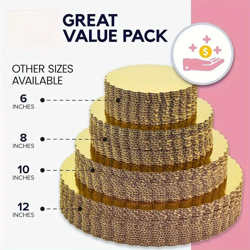 5 cake boards with golden cake rings, cardboard with 8/10 inch cake base, suitable for baking cakes, golden