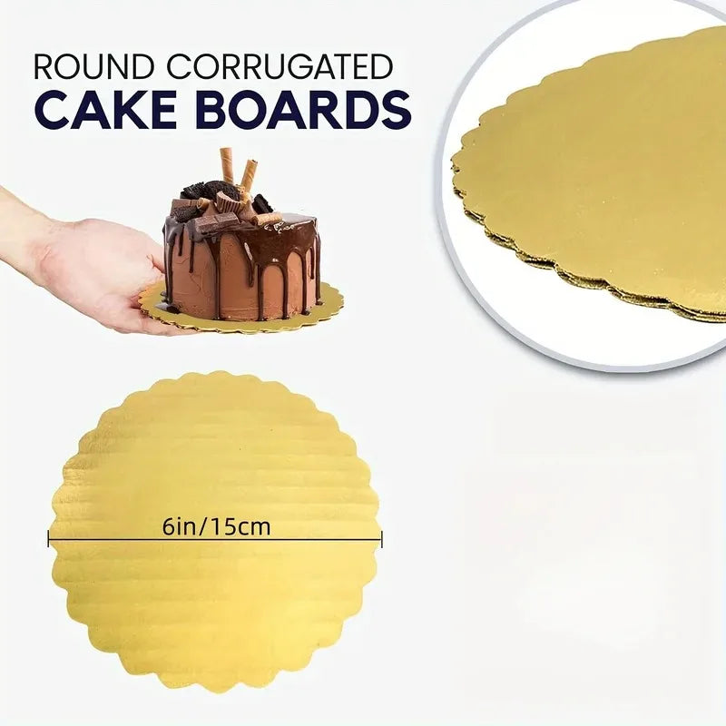 5 cake boards with golden cake rings, cardboard with 8/10 inch cake base, suitable for baking cakes, golden