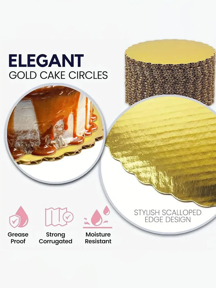 5 cake boards with golden cake rings, cardboard with 8/10 inch cake base, suitable for baking cakes, golden