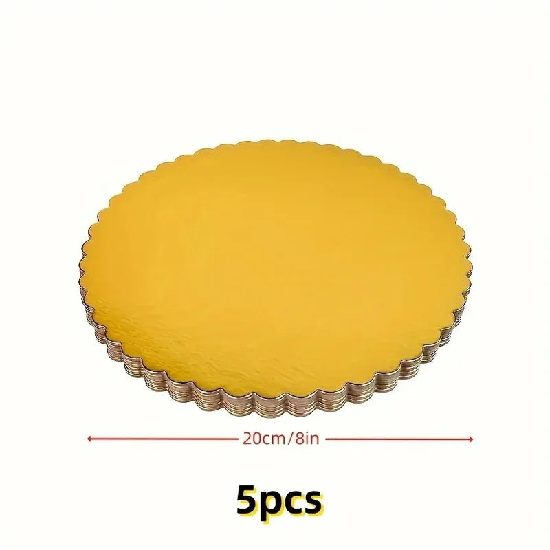 5 cake boards with golden cake rings, cardboard with 8/10 inch cake base, suitable for baking cakes, golden
