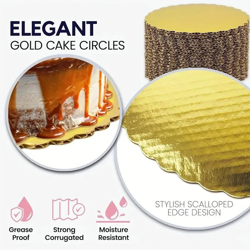 5 cake boards with golden cake rings, cardboard with 8/10 inch cake base, suitable for baking cakes, golden